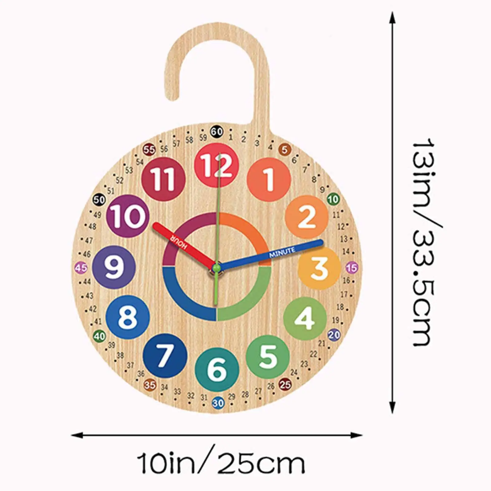 Teaching Time Clock Versatile Decor Hanging Wooden Unique Children Quiet Movement Easy to Read School Wood Clock for Kids