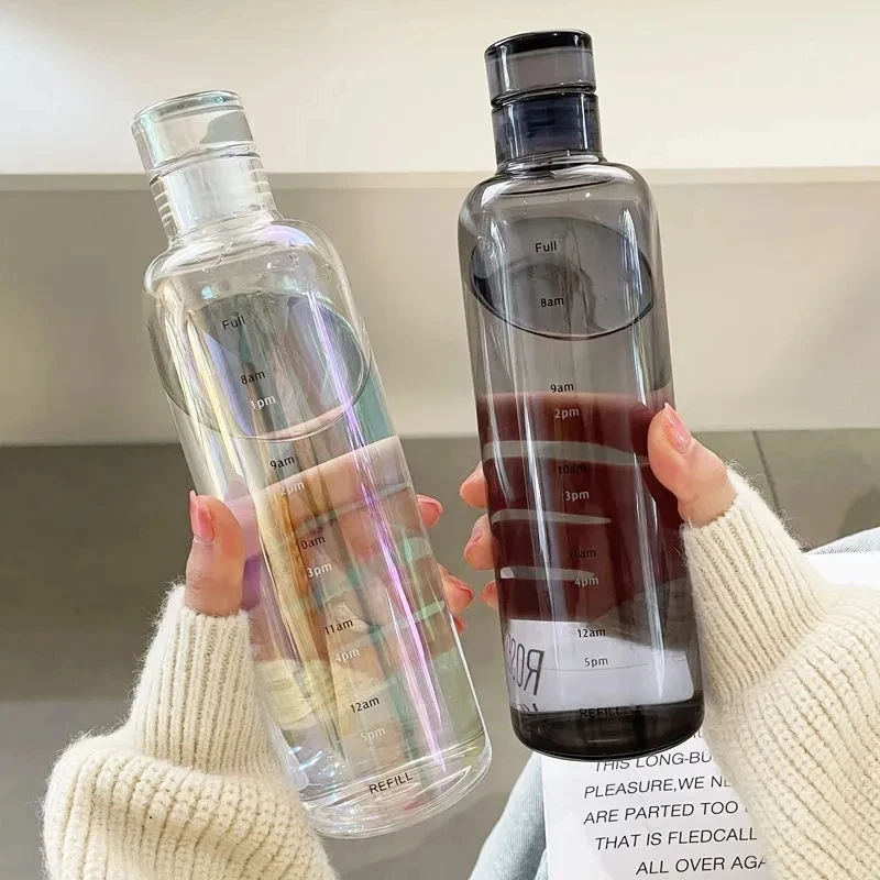 Water Bottle Sports Water Bottle Sports Bottle Plastic Water Bottle PC Plastic Water Bottle with Time Marker Creative Large Capacity Leakproof Drop-resistant