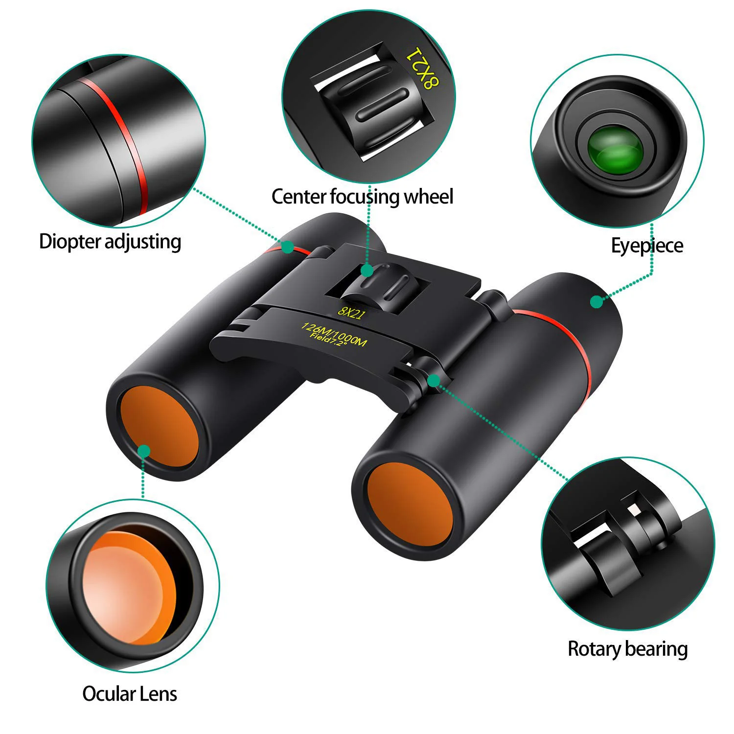 MINI 8X21 Binoculars HD IPX4 Waterproof FMC Coating Portable Collapsible Telescope For Concert Hunting Sports Competitions 6