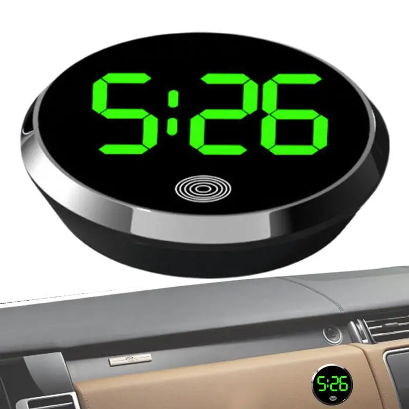 Mini Car Clock Round Shape Luminous Vehicle Dashboard Clock Round Alloy Touch Luminous Creative Digital Clock For Car Air Vent