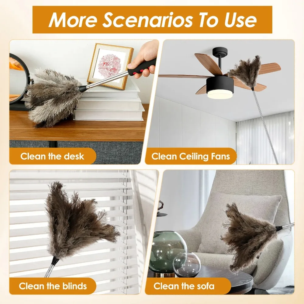 Ostrich Duster Brush Extendable Feather Duster Cleaning Ceiling Fan Furniture 200CM