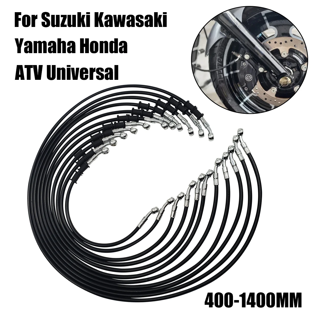 Universal 400mm-1400mm Hydraulic Brake Hose 10mm Banjo For Suzuki Kawasaki Yamaha Honda ATV Oil Pipe Line Braided Cable
