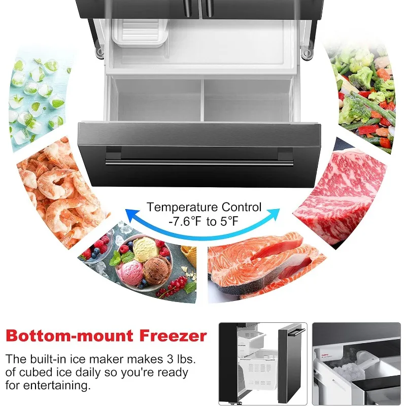 Galanz GLR18FS5S16 French Door Refrigerator with Installed Ice Maker and Bottom Freezer Adjustable Electrical Thermostat Control 3