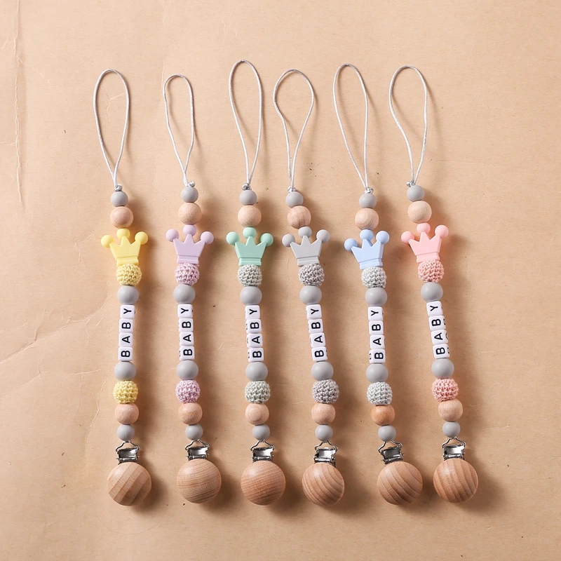 Personalisierte Name Baby Schnuller Clips Ketten Beißringe Dummy Nippel Halter Silikon Krone Clip Neugeborenen Zahnen Spielzeug Zubehör – Detail 7