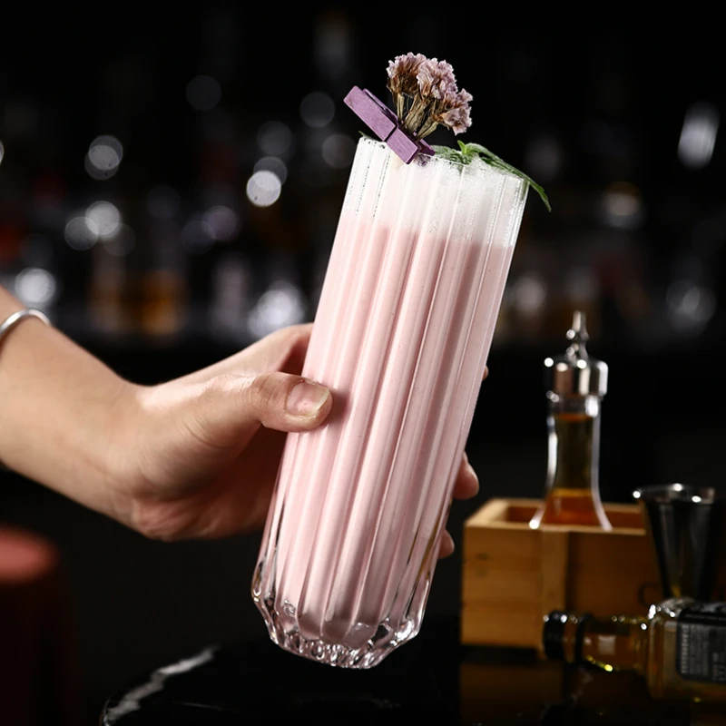 Korean Style Stripe Bud Cocktail Glasses Cup Creative Highball Coilin Glass Cup Korean Soju Drink Glass Drinkware Accessories glass cup