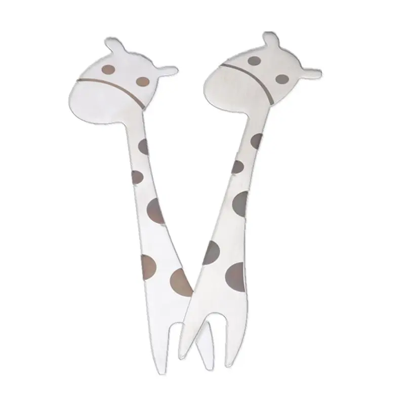 Stainless Steel 2 Tines Giraffe Fork Dessert Cake Fruit Salad Cutlery Flatware Love Heart Handle Convenient Home