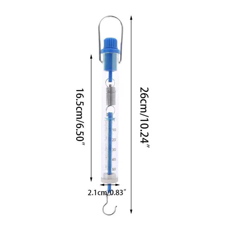 

Blue 500g/5N Hanging Spring Scale Transparent Plastic Dynamometer for Science Experiments Convenient to Carry