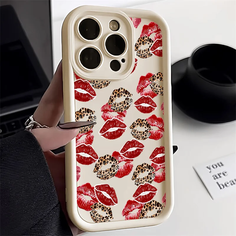 Stylish Black and Red Kiss Print Soft Silicone Phone Case