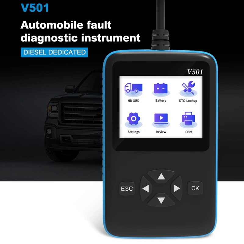 

Считыватель кодов V501 для автомобилей и грузовиков OBD 2, автомобильный диагностический инструмент J1939, сканер для тяжелых грузовиков, Поддержка печати