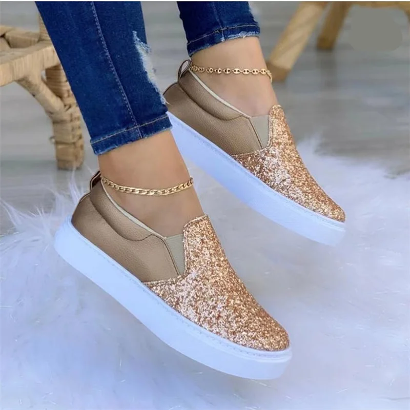 Women's Slip On Sparkly Blue Glitter Tennis Shoes Sneakers