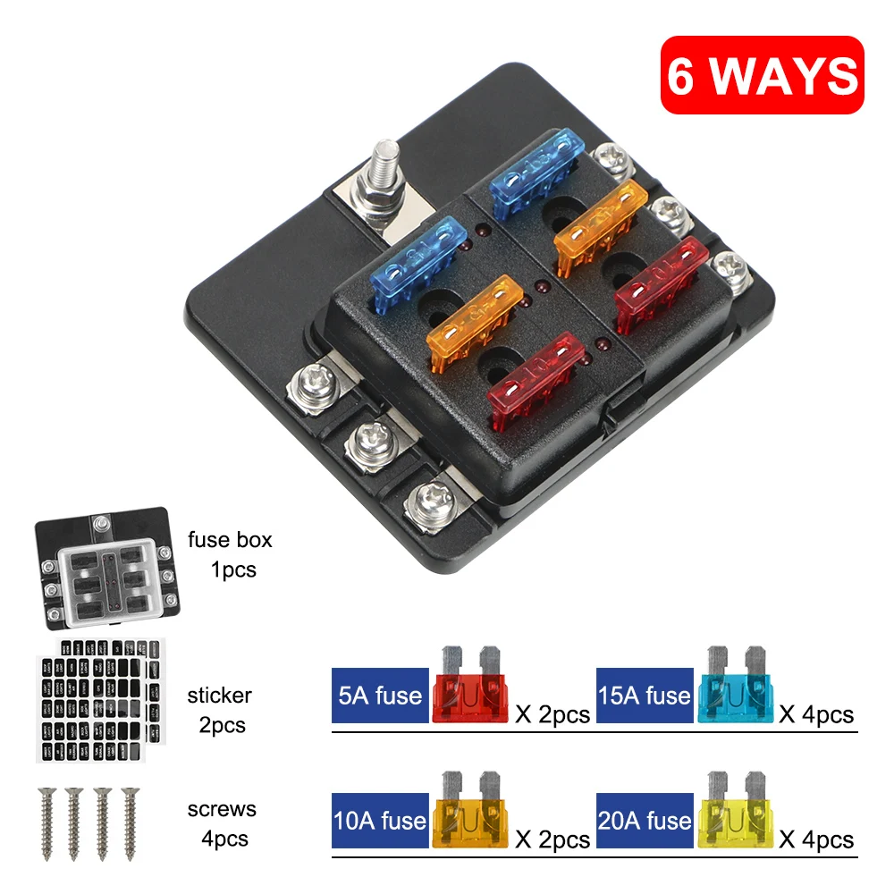 Für Auto Auto Boot Marine 6 Wege 12 Wege Klinge Sicherungs block Sicherungs kasten halter m5 Bolzen mit LED-Anzeige lampe Kunststoff abdeckung 32v 100a