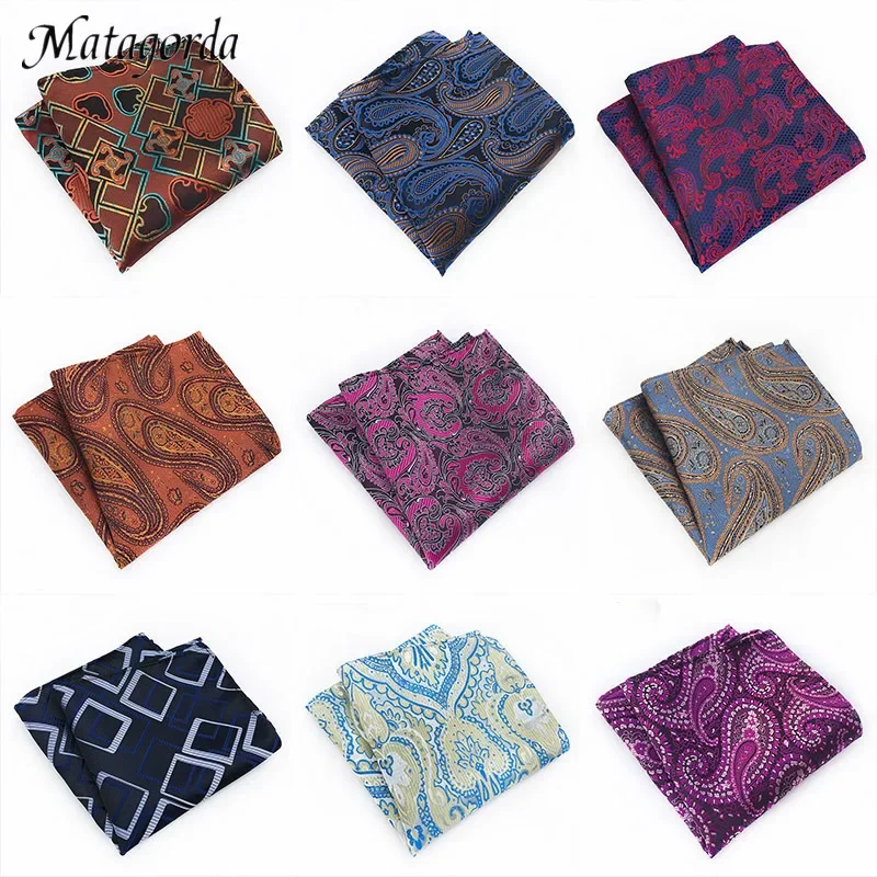 Matagorda Variety of Trendy Men Hanky Pocket Squared Handkerchief Paisley Pringting Cashew Cocktail Cravat Gravata Accessory