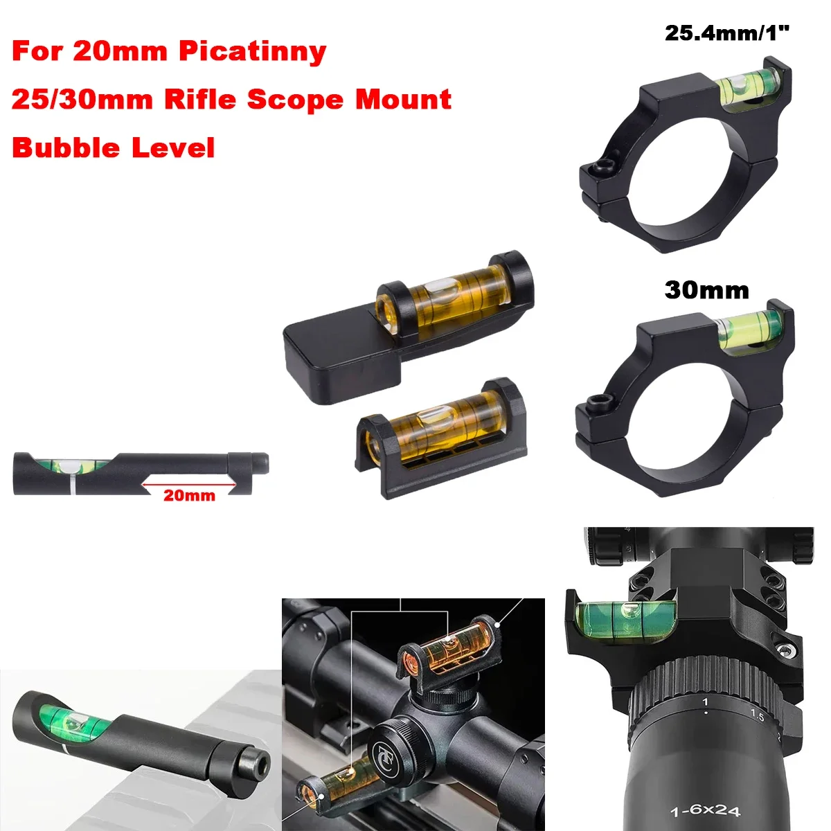 Tactical Rifle Scope Level Bubble for 25.4/30mm Scope Sight 20mm Picatinny Rail 2pcs Magnetic Leveling Bubble Gun Mount scope bubble level