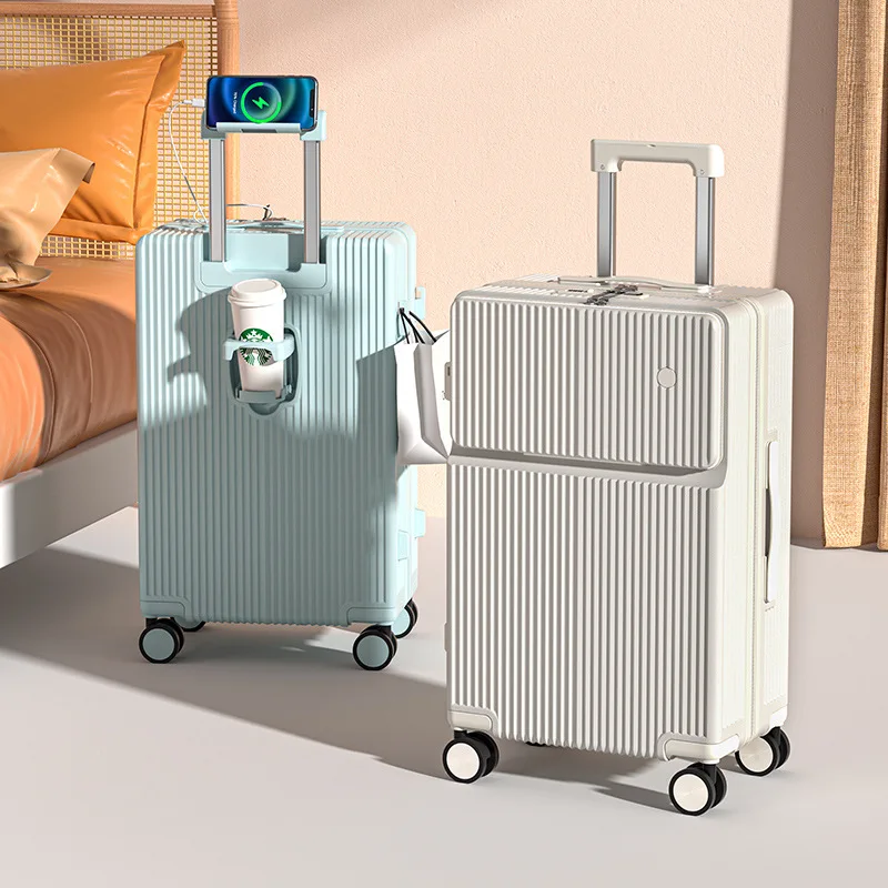 Front half open multifunctional luggage 24 inch cup holder, universal wheel trolley box, high appearance boarding password box