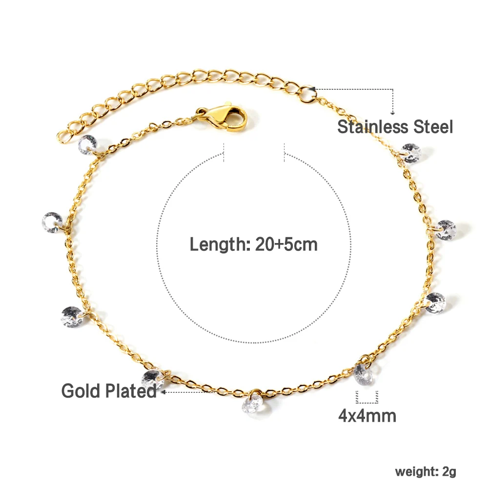 LUXUSTEEL 여성을위한 방수 스테인레스 스틸 구두 큐빅 지르코니아 크리스탈 매력 발목 팔찌 다리 발 비치 액세서리