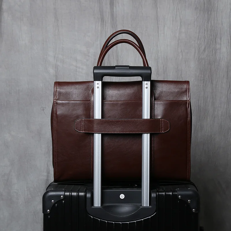 NZPJ Vintage Genuine Leather Men's Briefcase Natural Cowhide Handbag Casual Men Bag Wearable Luggage  For 14 Inch Laptops