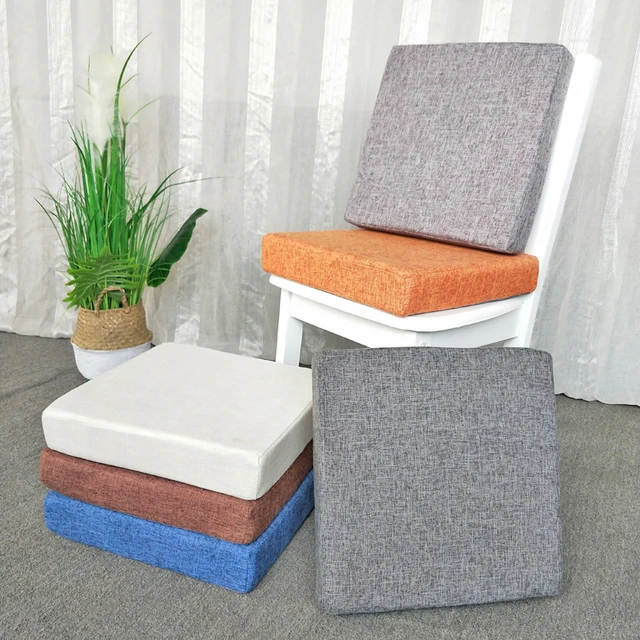 Memory Foam Cushion Thicken Sponge Mat Simple Solid Color Linen Cloth Seat  Cushion Chair Back Cushion