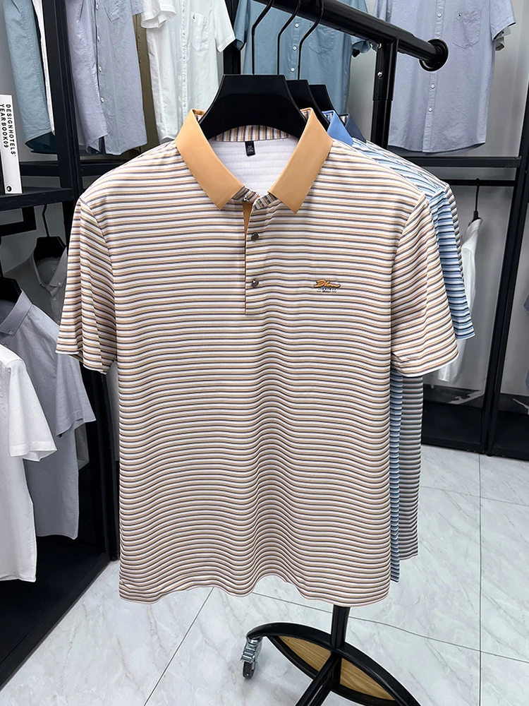 Fashion stripe color blocked men short sleeve polo shirt summer new trend brand embossed silky smooth breathable casual T-shirt 19 S11004ec6251d4db78f2dfcf77ad002b1N