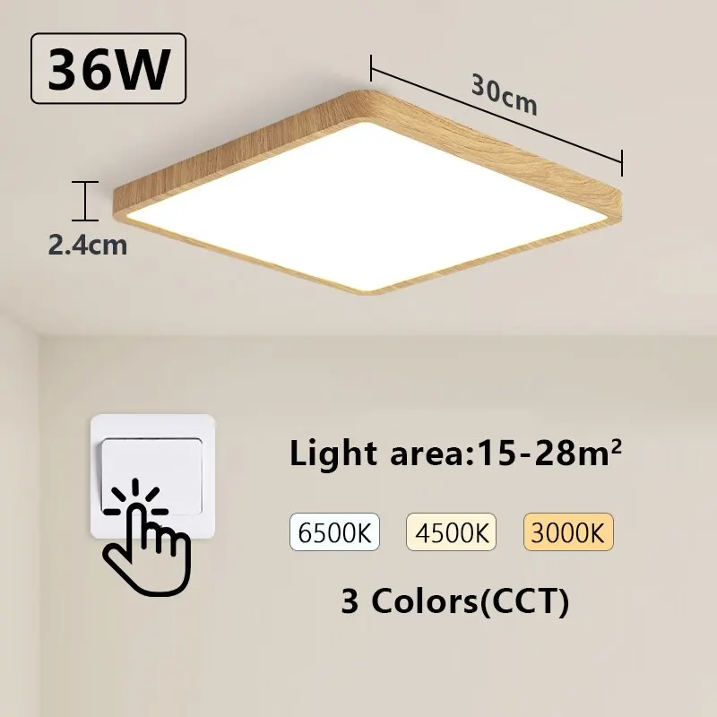 Lâmpada de teto inteligente Tuya 36W Wood Grain Square Design LED Luz de teto com Alexa Google Voice Control para casa