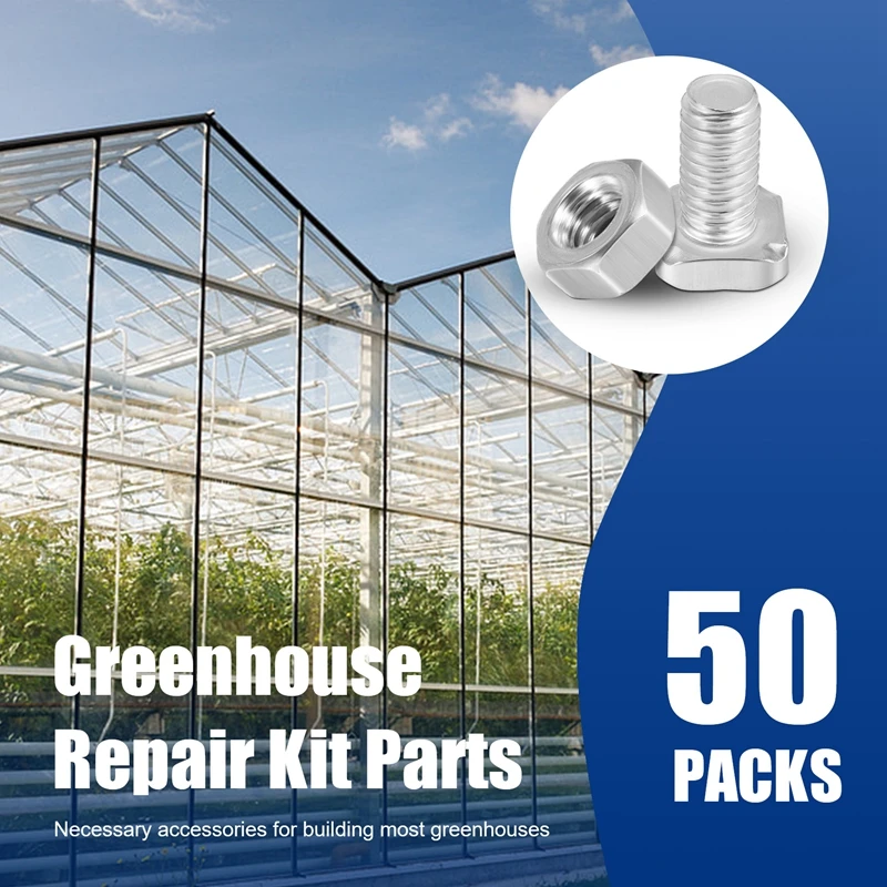 ABZV-50 Packs Greenhouse Nuts and Bolts Square Head Bolts Nuts Greenhouse Repair Kit Parts Replacement Garden Supplies