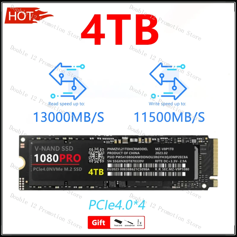 

1080PRO PCIE4.0X4 New Ssd Nvme M2 High Speed NVMe 4.0 M.2 2280 1TB 2TB 4TB SSD Internal Solid State Hard Drive for Laptop PC PS5