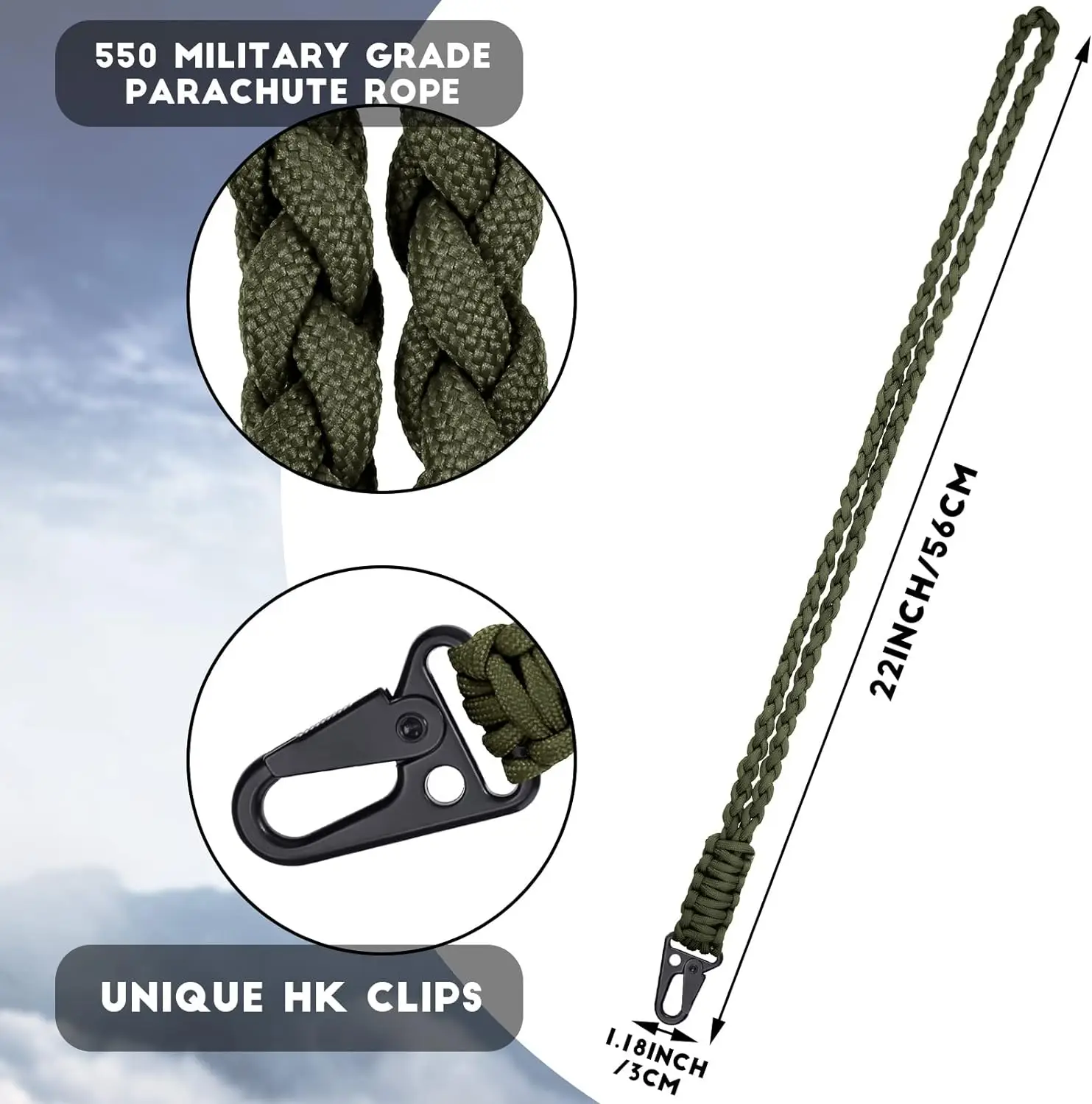 Durable Braided Paracord Lanyard with Metal Clip Key Ring