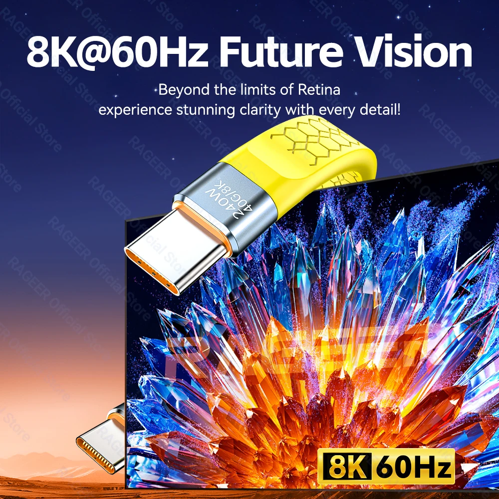 RAGEER 240W 40Gbps USB4 숏 USB C to USB C 케이블 고속 충전 타입-C to USB C 데이터 전송 8K 데이터 충전 연장 케이블