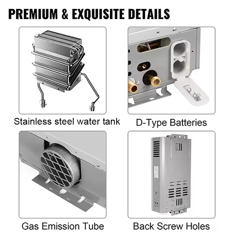 DIVEDEER Stainless Steel Wall-mounted LPG Water Heater 6L/8L/10L/12L/16L/18L Automatic Quick Burning Hot Copper Water Tank