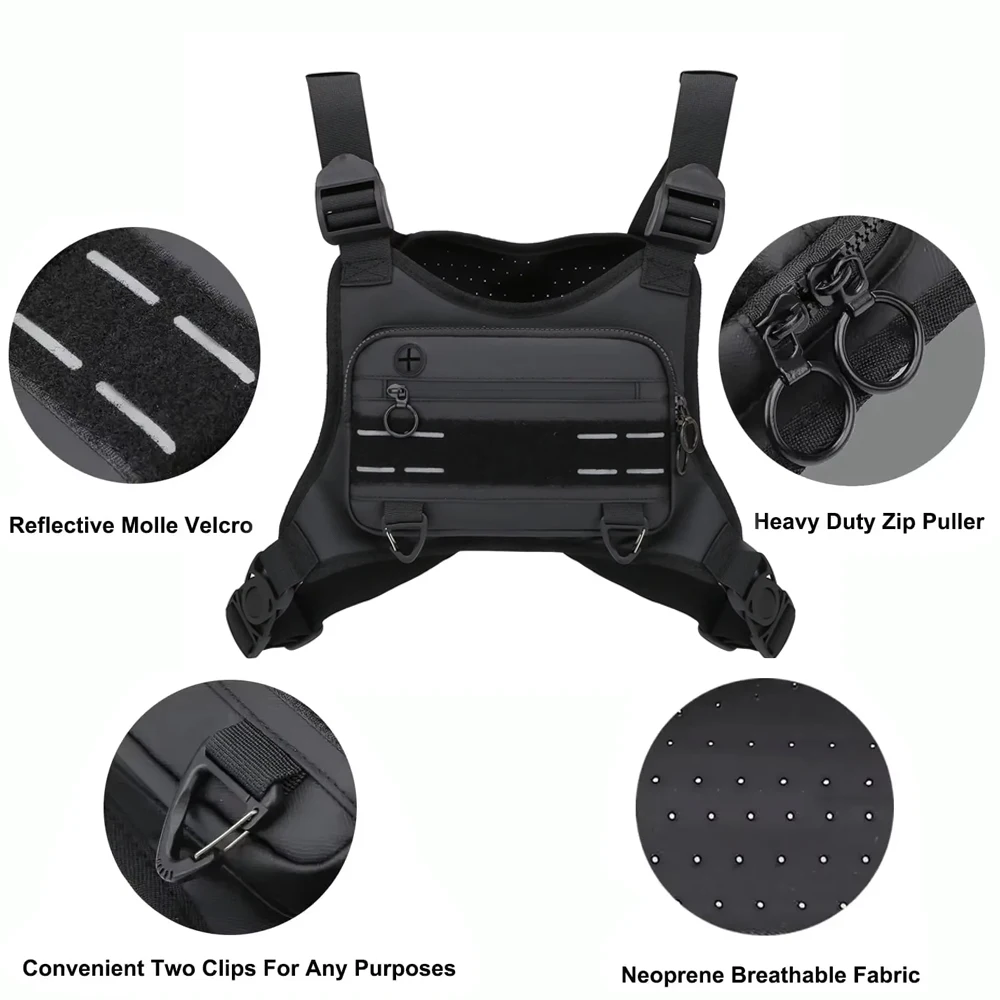 Sports Chest Bag Water Resistant Lightweight Front Chest Pack Running Vest Bag With Built-In Phone Holder Extra Storage