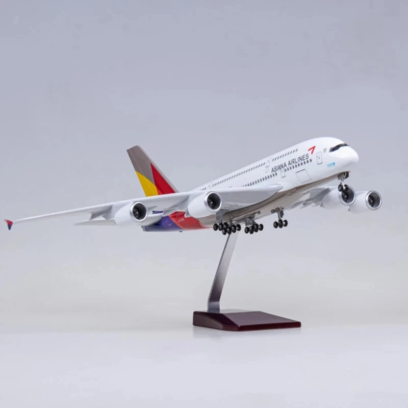 

46CM 1/160 Scale A380 Korean Airplane ASIANA Airline Model W LED Light and Landing Gear Die Cast Plastic Resin Aircraft Toy