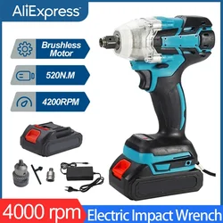 Brushless Cordless Electric Impact Wrench Rechargeable 1/2 inch Wrench Power Tools Compatible for Makita 18V Battery