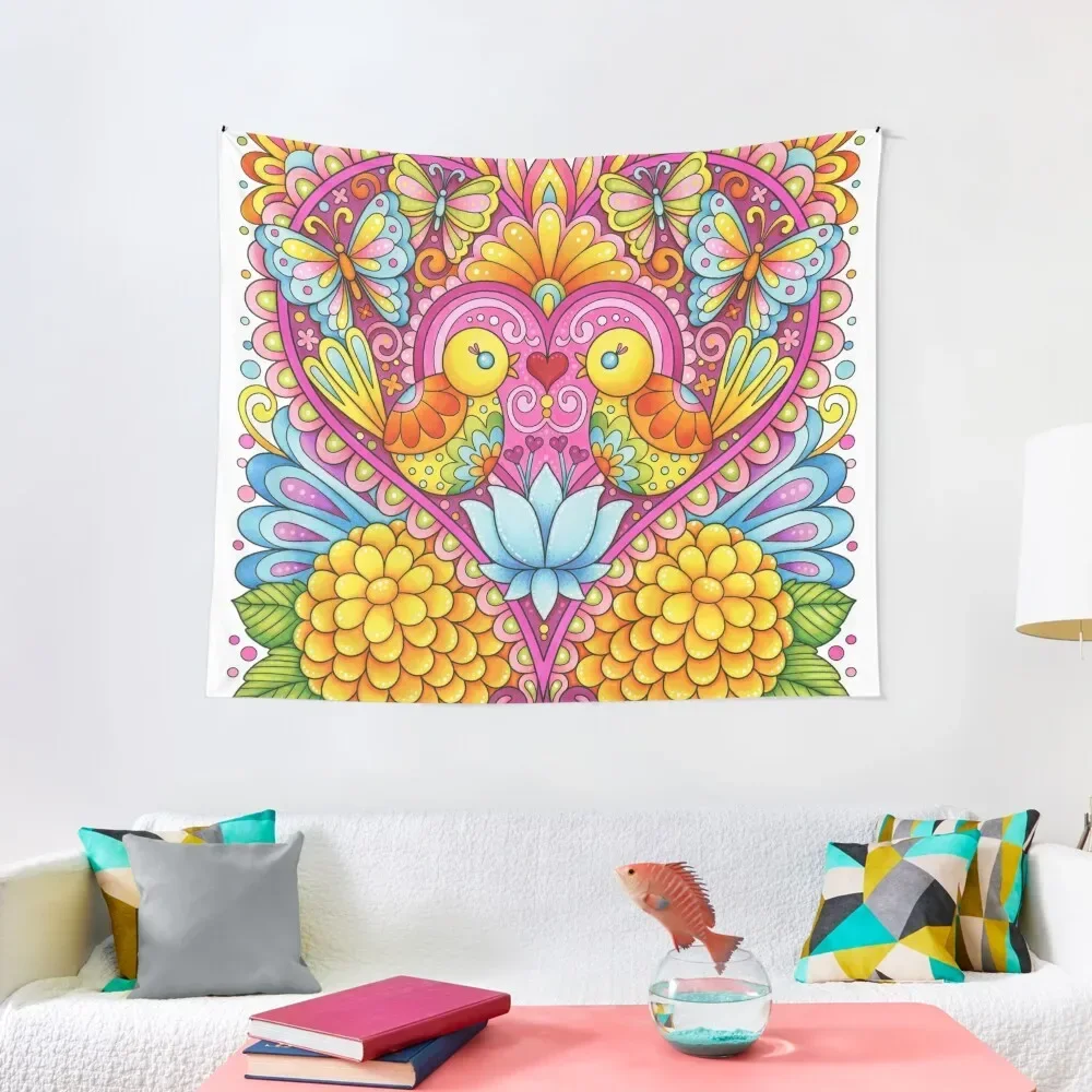 

Heart with Birds and Flowers - Art by Thaneeya McArdle Tapestry Bedroom Deco Anime Decor Things To The Room Tapestry