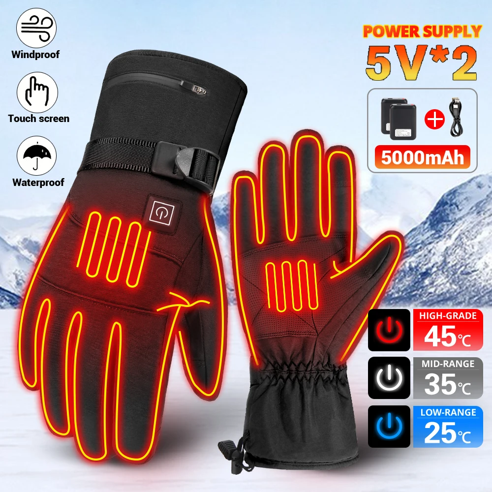 Electric Heated Gloves Winter Thermal Heating Gloves Skiing Snowboarding  Hunting Fishing Waterproof Heated Rechargeable Gloves