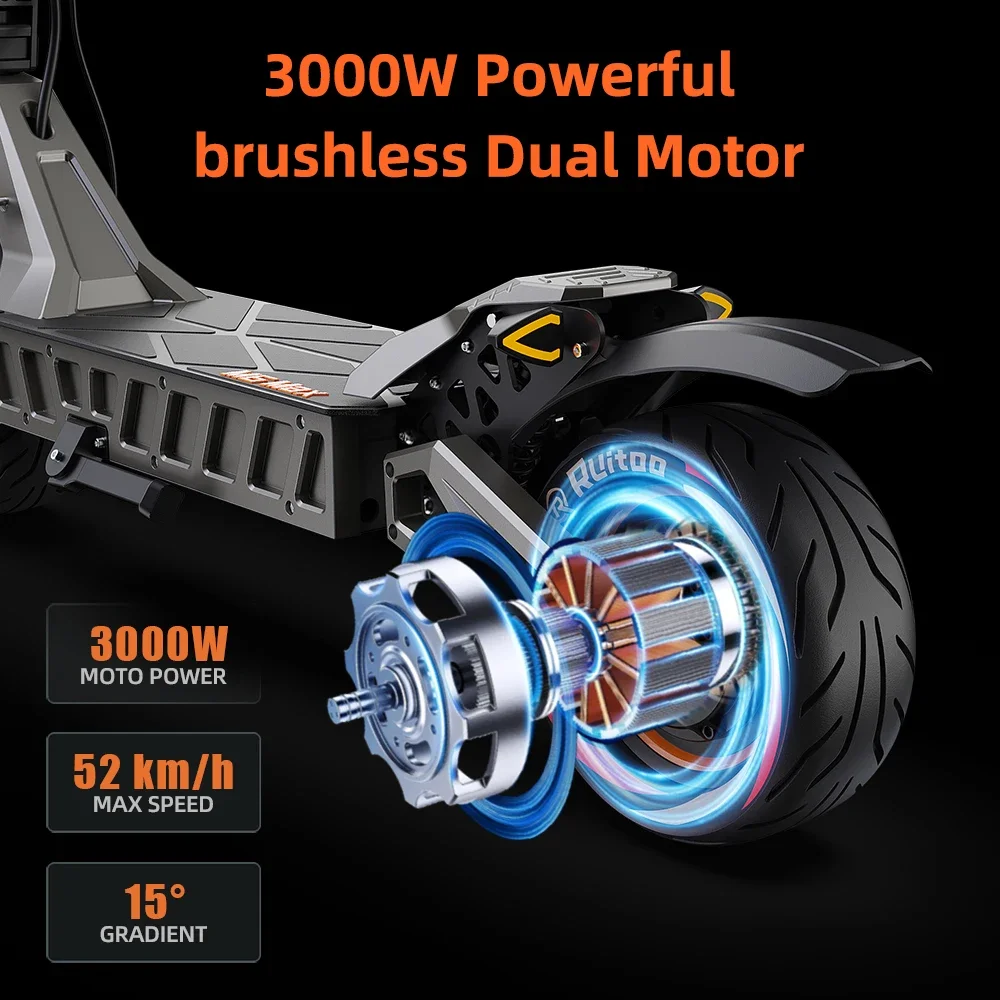 Ruitu M6 Max 3000w dual motor adult off-road fast electric scooter 52v 21ah battery 11-inch foldable scooter