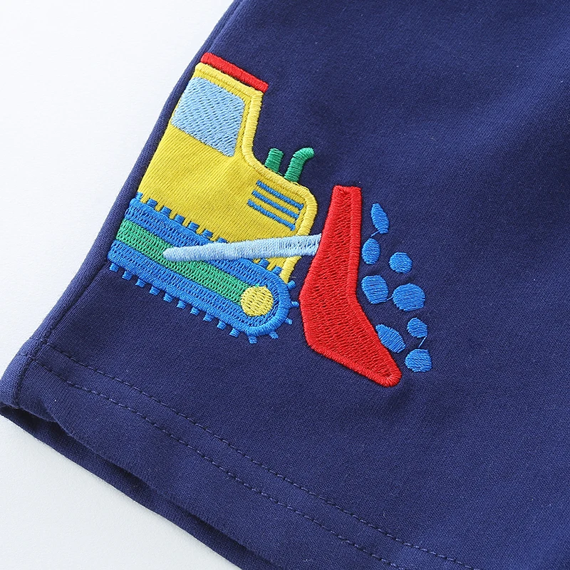 Summer Boys Cartoon Shorts Embroidery Engineering Vehicle Knitting Cotton Casual Breathable Elastic Waist Pocket Pants boys shorts