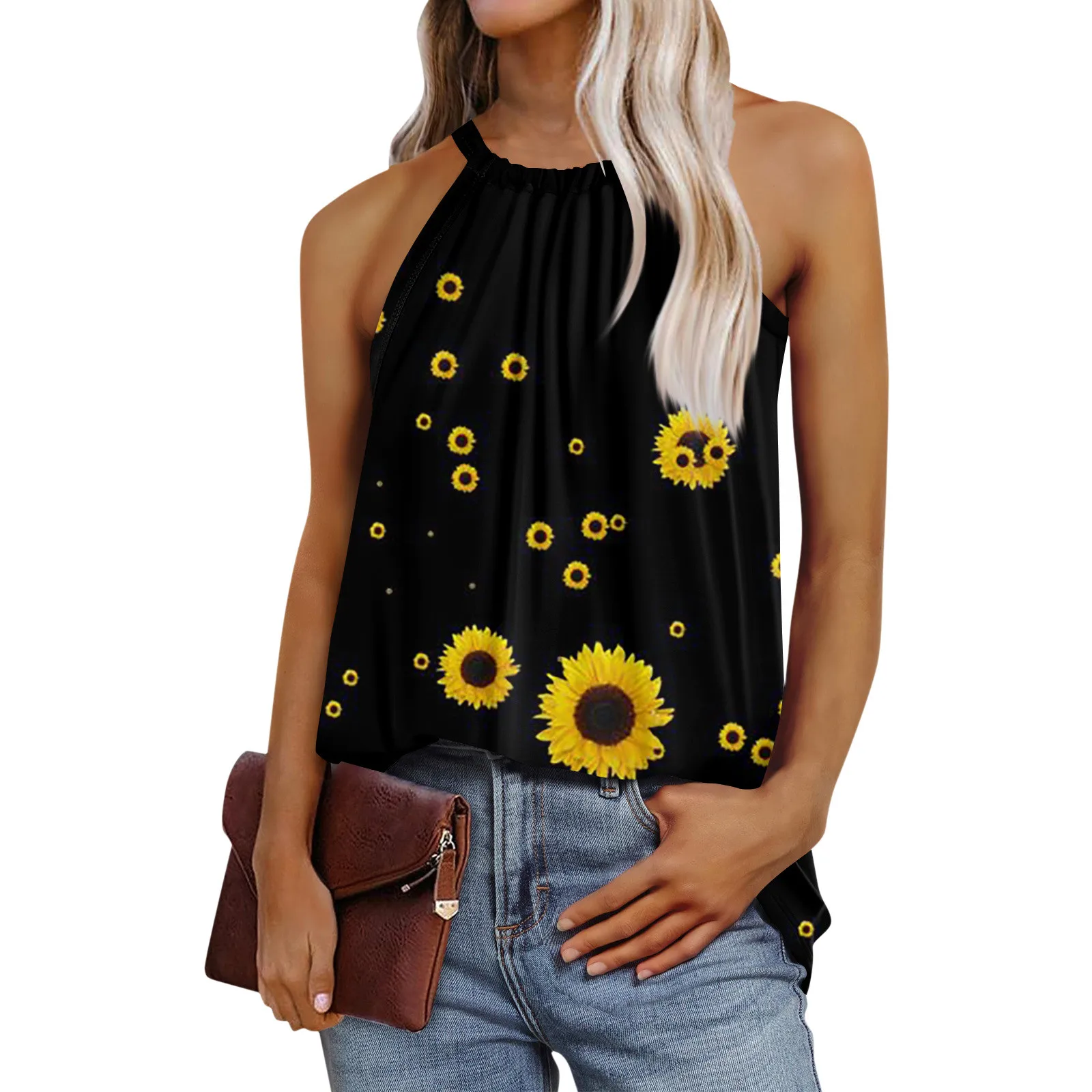 

Tops With Straps Daily Fashion Printed Women Vest Top Round Neck Summer Sleeveless Oversized T Shirts Women Одежда Женская