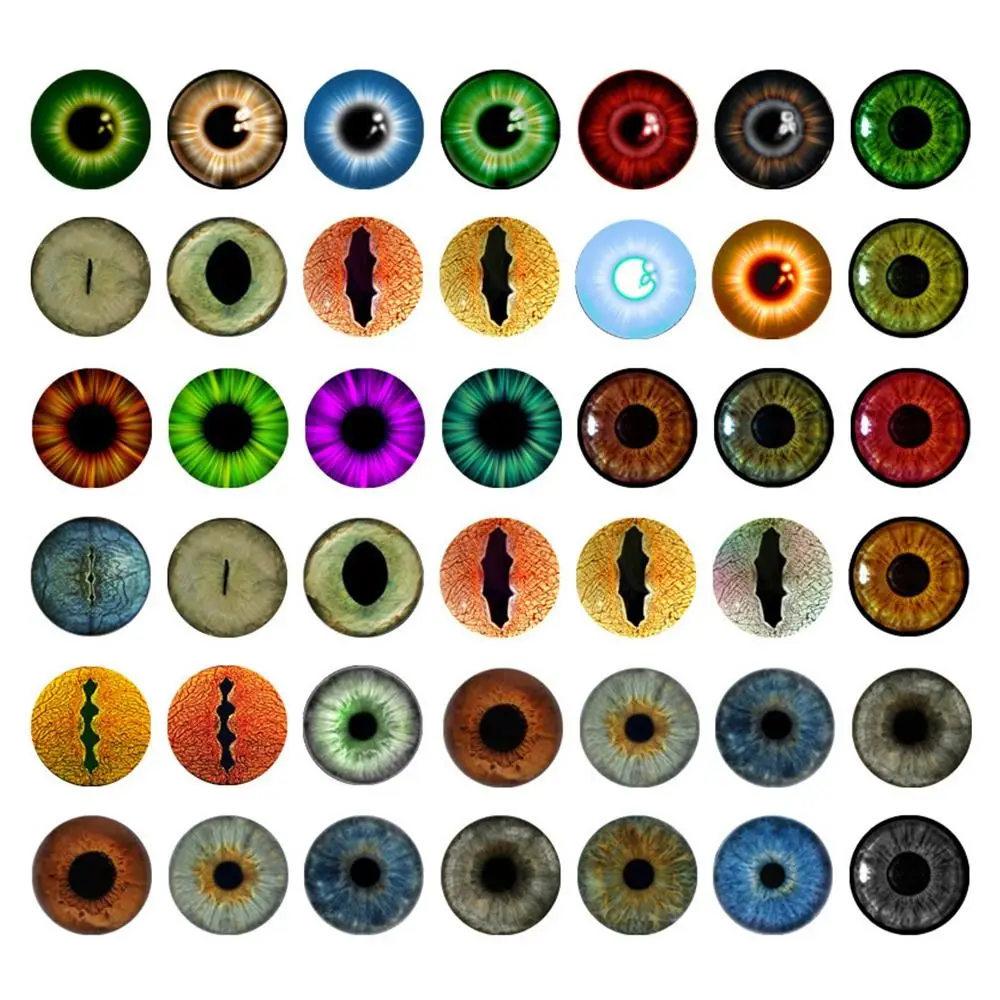 50 Stück Glasaugen Cabochons rund 8mm-10mm runde Kuppel Drachen auge Tierauge für Craf DIY Schmuck Zubehör Mix Pupille Auge Cameo – Detail 12