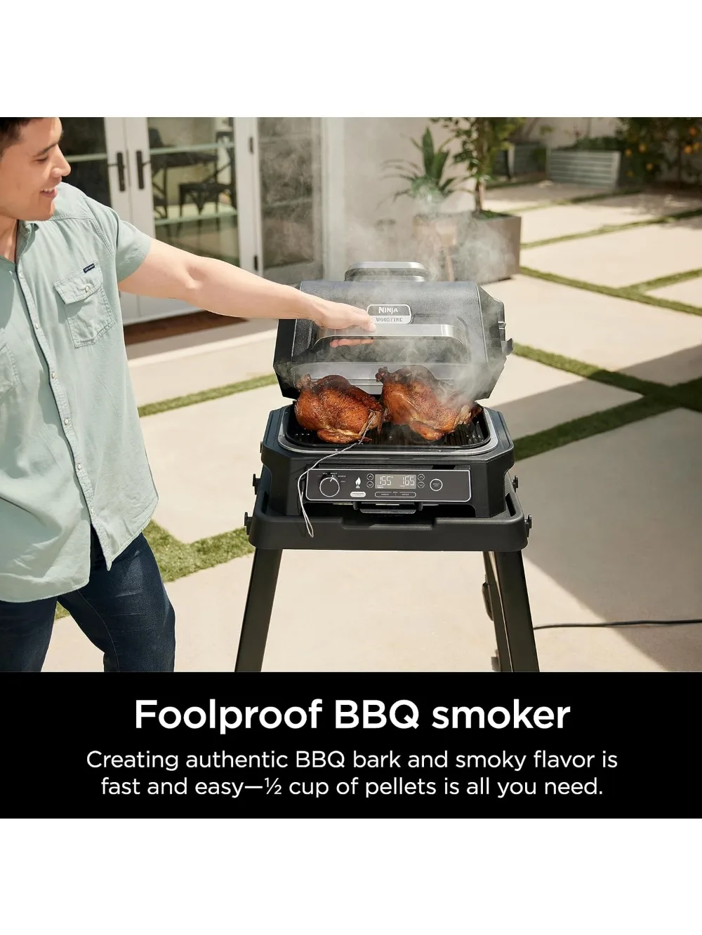 Outdoor Grill & Smoker, Thermometer, 4-in-1 Master Grill, BBQ Smoker, Outdoor Air Fryer, Bake, Portable, Electric Grill, Grey 4