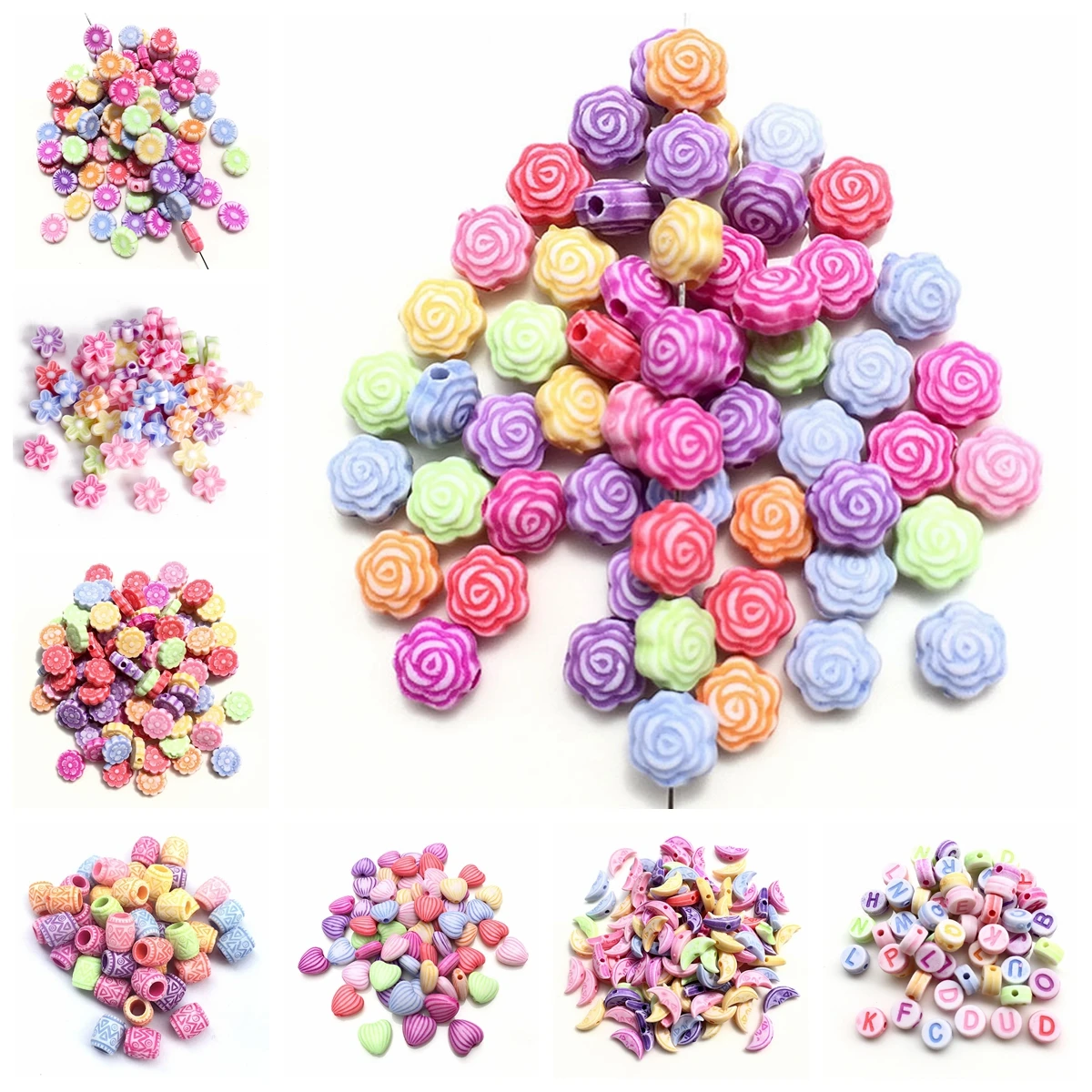 50pcs Mixed Colorful Floral/Candy/Animal Shapes Acrylic Plastic Loose Beads Wholesale Lot For Jewelry Making DIY Findings