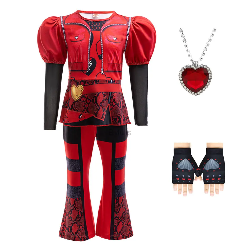 Girls D-Descendants 4 Costume Kids Cosplay Movie Red Clothes Outfit Birthday Party Queen Dress