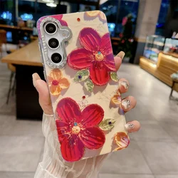 Oil Painting Flower Phone Case with Jewelled Protection - PC Hard Shell Back Cover - Galaxy A55 5G (A1)