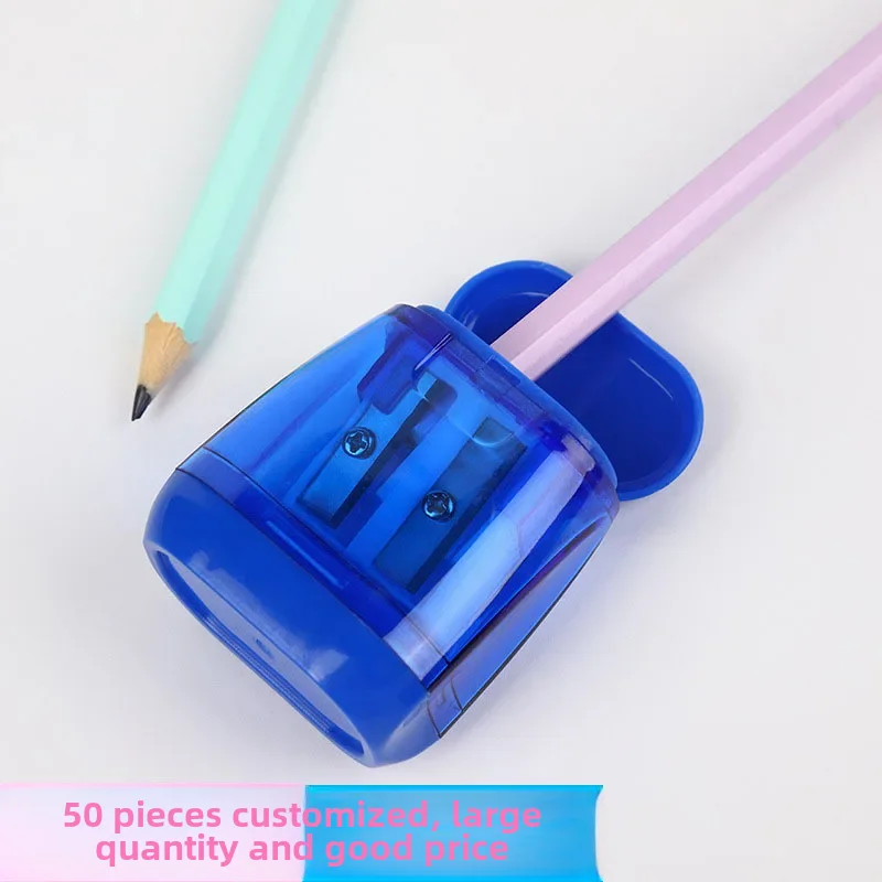Double-hole Pencil Sharpener Cute Kids' Plastic Sharpener with Cover pencil sharpener