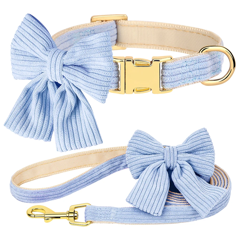 Cute Dog Collar Leash Set With Bowknot Soft Velvet - PeticaDeals