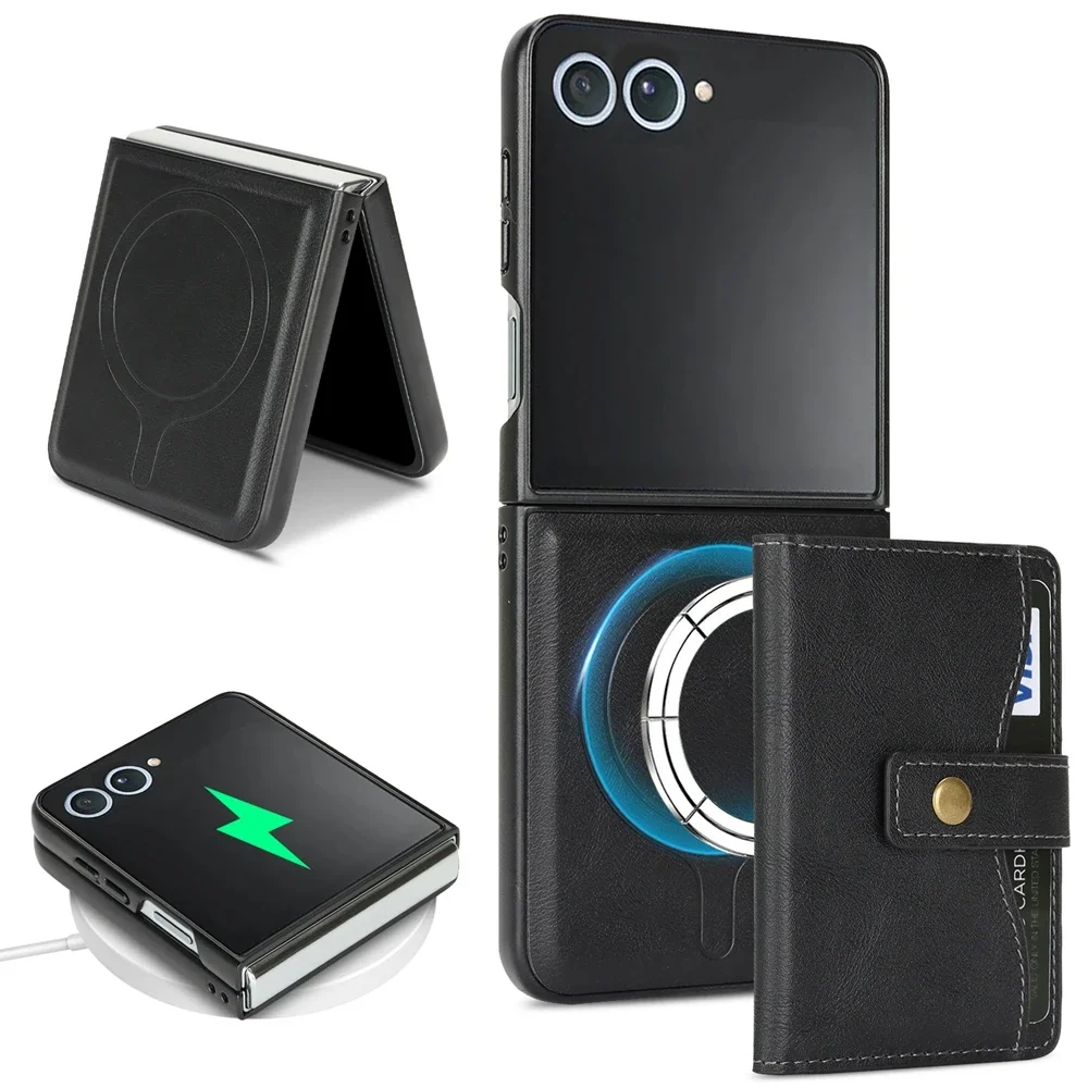 Magnetic Leather Wallet Phone Case with Kickstand and Card Holder