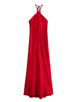 2024 Halter Long Dresses for Women Backless Satin Dress Woman Off Shoulder Sexy Midi Dresses Elegant Evening Party Dress - Image 2