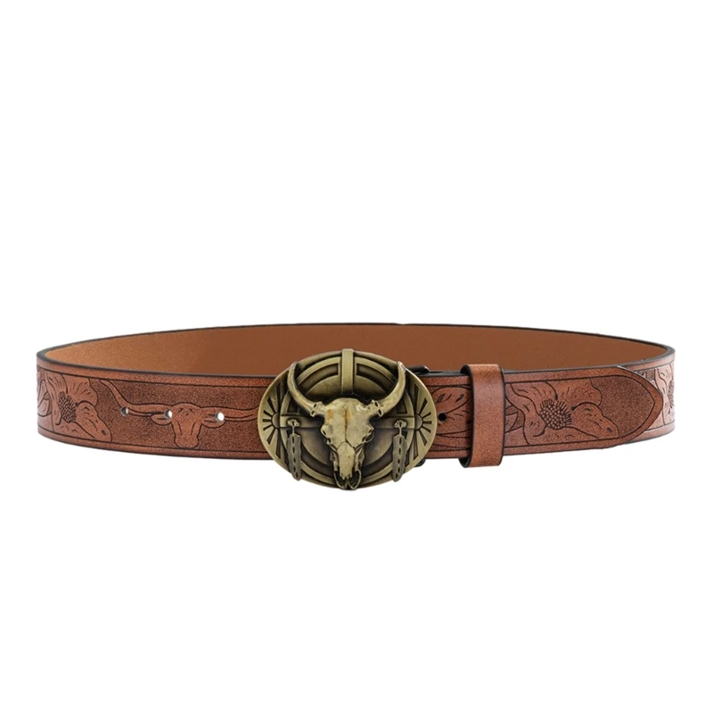 

Universal Man Woman PU Belt Adjustable Carved Bull Buckle Waist Strap Punk Belt DXAA