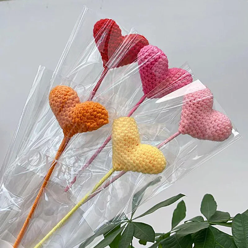 1PC 40cm 8Colors Knitted Heart Shape Flowers Hand Woven Crochet Wedding Party Birthday Teachers' Valentine's Day Decor Gift knitting supplies knitting material weaving tools
