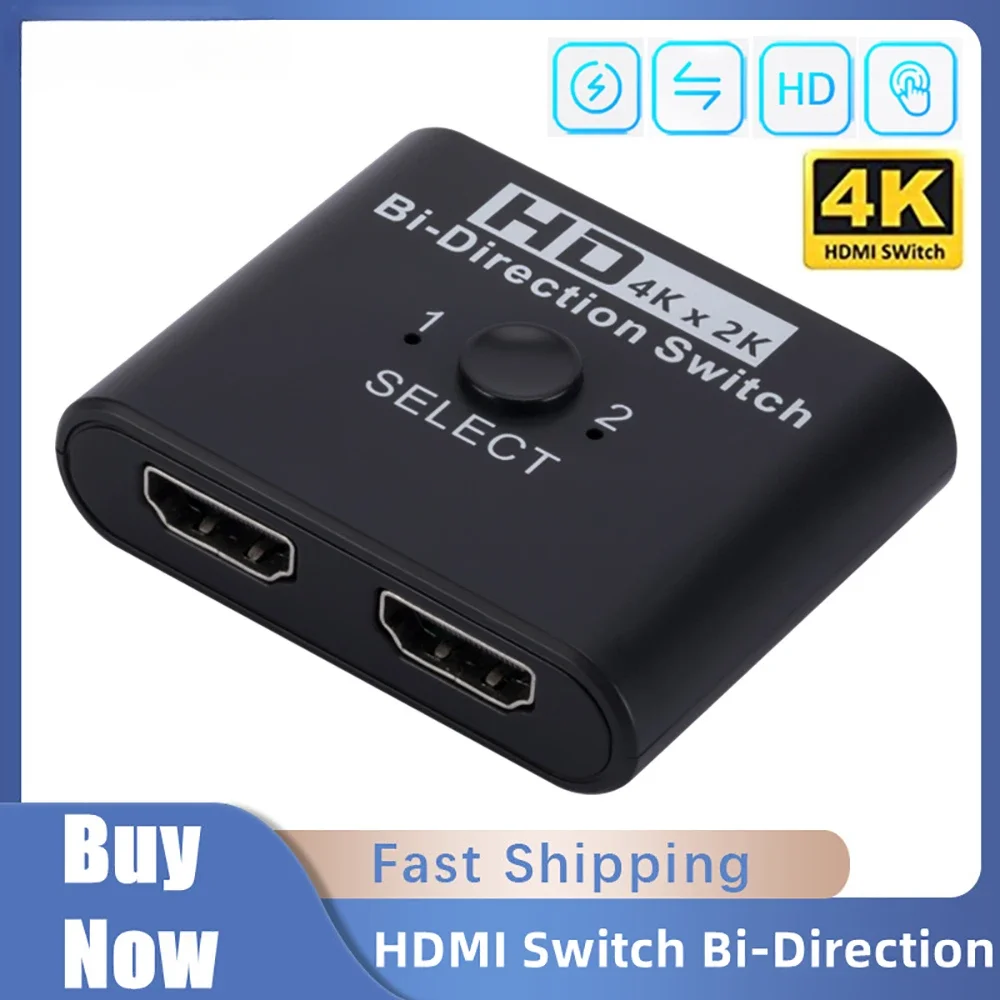 Bi-Direction Switch 8K 60Hz HDMI Splitter 1x2 HDMI Switch 1 in 2 out Video Distributor Splitter HD 1080P Dual Display for Laptop