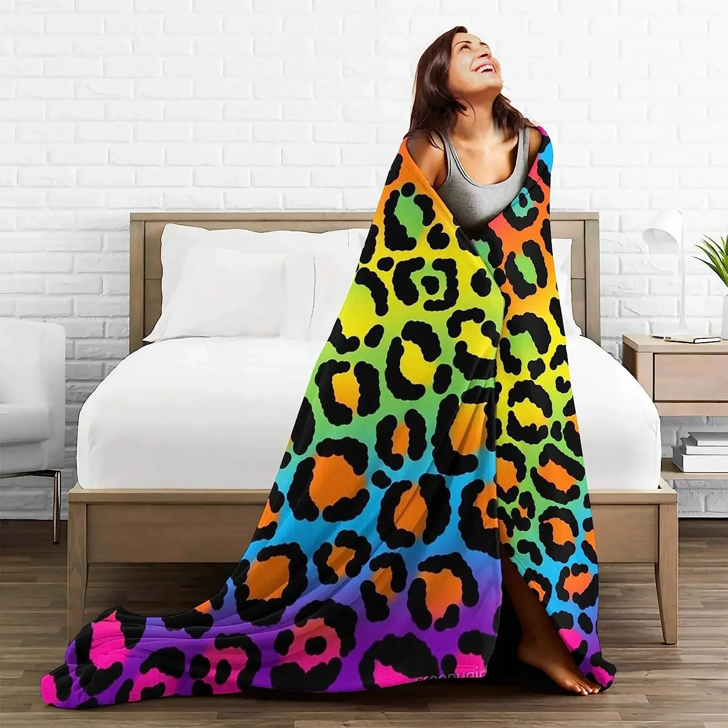 Ultra Soft Flannel Fleece Throw Blanket Neon Rainbow Leopard All Season Warm and Cozy Quilt Blanket for Bed Sofa Couch 6