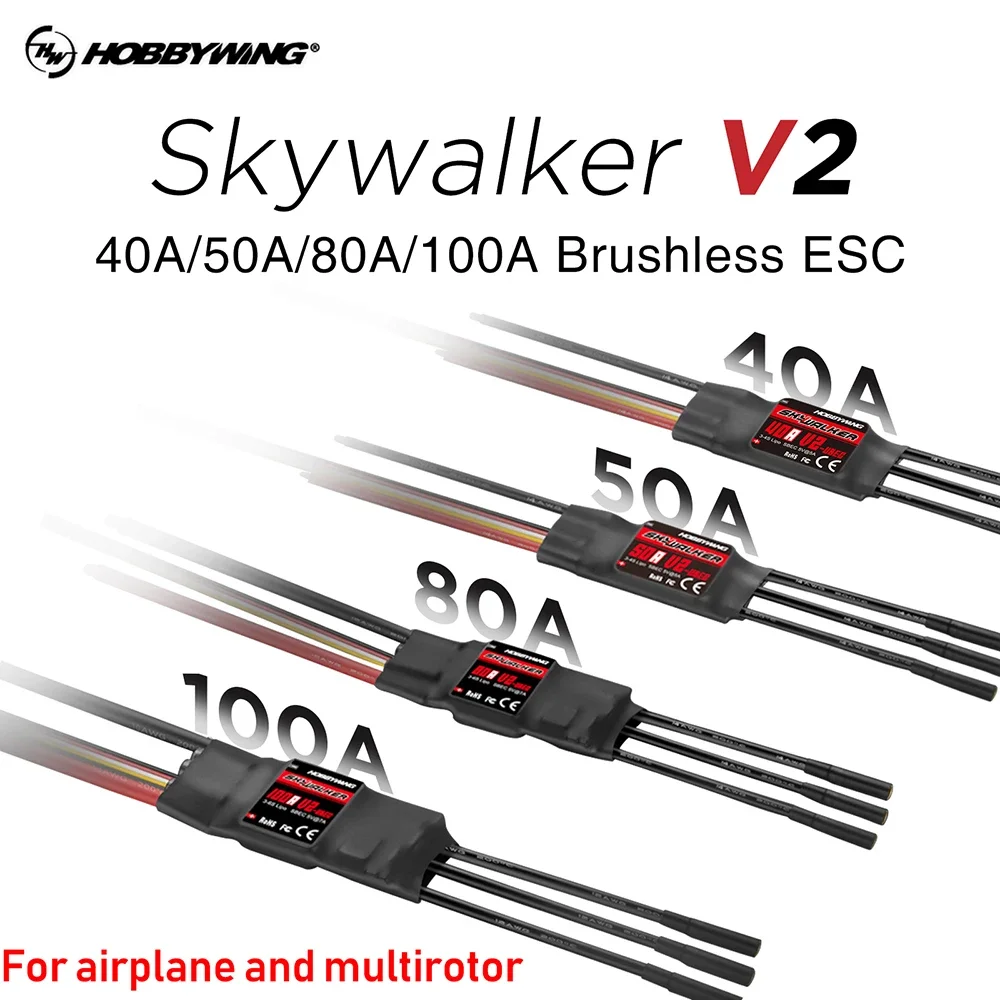 Hobbywing Skywalker 20a/30a/40/50a/60/80a/100a/Rc Fpv Quadcopter 비행기 헬리콥터 용 Ubec이있는 브러시리스 Esc 속도 컨트롤러